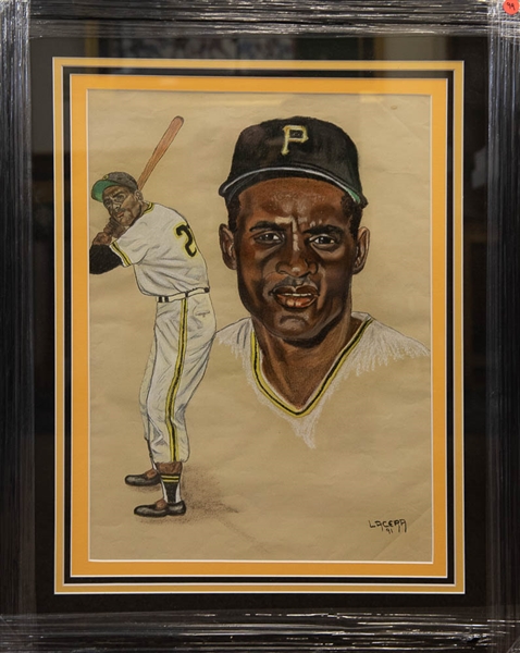 Roberto Clemente Original Artwork - Matted & Framed