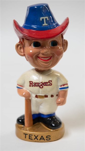 1972 Texas Rangers Cowboy Head Bobble Head - Gold Circle Base - w. Original Box