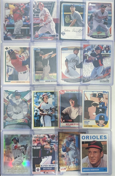 3 Row Box of Baseball Cards - Mostly from the Past 40 Years - w. Mike Trout, Rhys Hoskins, Carlos Correa, & Nolan Arenado