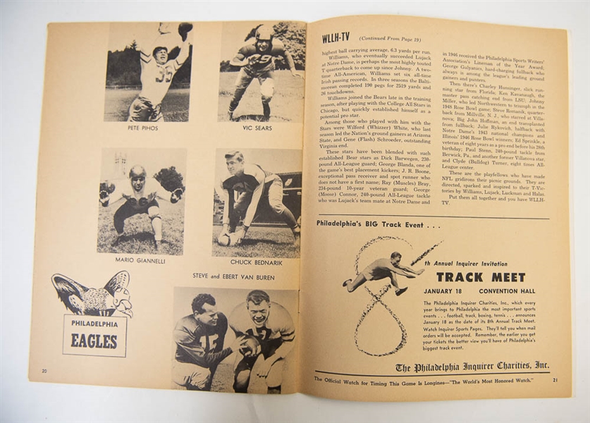 September 15, 1951 Eagles vs. Bears Souvenir Magazine - Inside w. Blanda's Rookie Photo