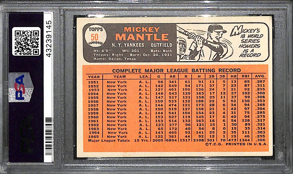 1966 Topps Mickey Mantle Card #50 - PSA 5