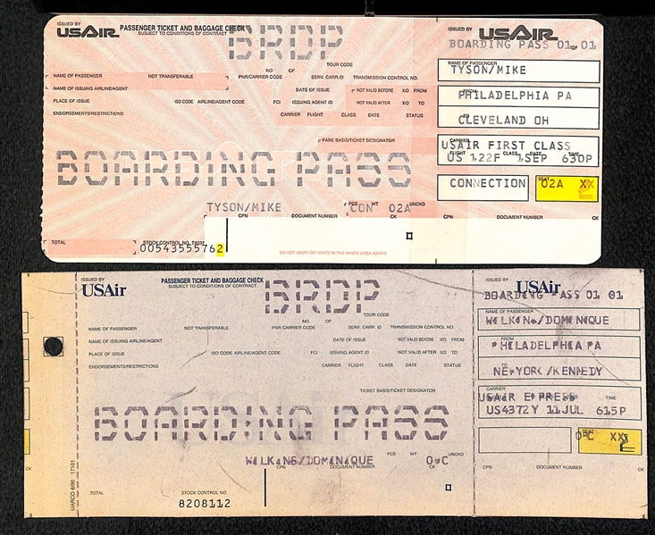 Lot of (12) USAir Boarding Passes of Famous Sports Figures (Dr. J, Mike Tyson, Dominique Wilkins, Chuck Daly, 3 Curly Neal, + )