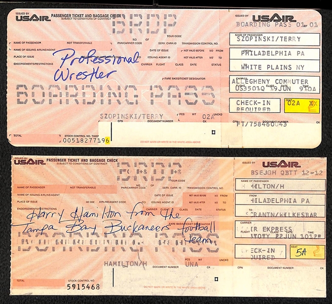Lot of (12) USAir Boarding Passes of Famous Sports Figures (Dr. J, Mike Tyson, Dominique Wilkins, Chuck Daly, 3 Curly Neal, + )
