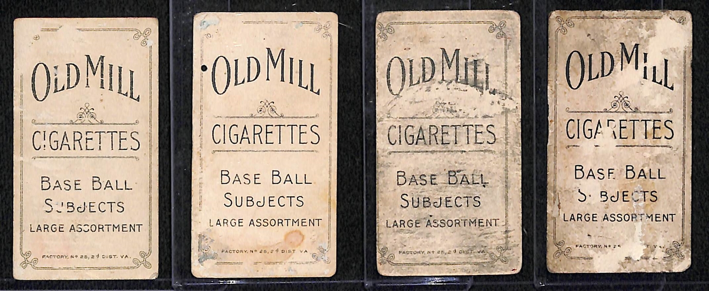   Lot of 4 - 1909 T206 Cards - Wilson, Willis, Dubuc, Snodgrass - All Old Mill Backs