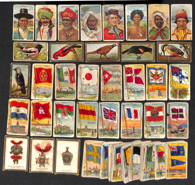 Lot of 70 - 1910s Non-Sport Tobacco Cards - Flags of all Nations, Birds, Emblems, More