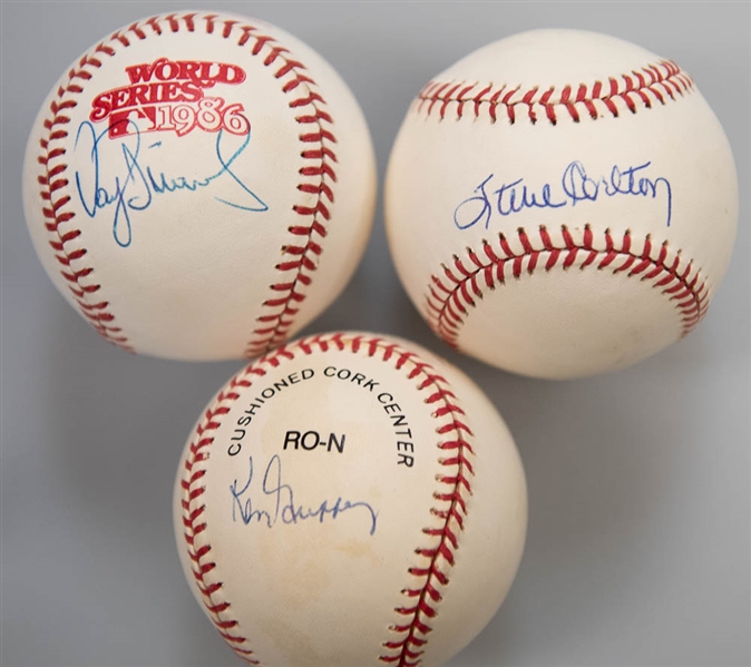Lot of 3 Signed Baseballs w. S. Carlton & Strawberry  - JSA Auction Letter 