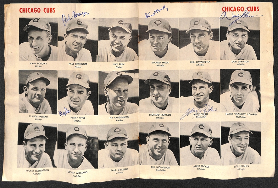 1945 Original World Series Program - Detroit Tigers vs Chicago Cubs Signed by (5) - Hack, Derringer, Wyse, D. Johnson,  and Pafko