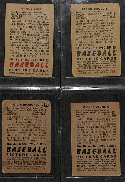 Lot of 4 Signed 1951-1952 Bowman Baseball Cards w. Johnny Mize  - JSA Auction Letter
