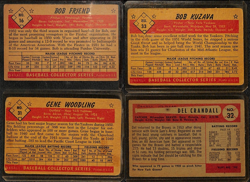 Lot of 4 Signed 1953-1954 Bowman Baseball Cards w. Bob Friend  - JSA Auction Letter