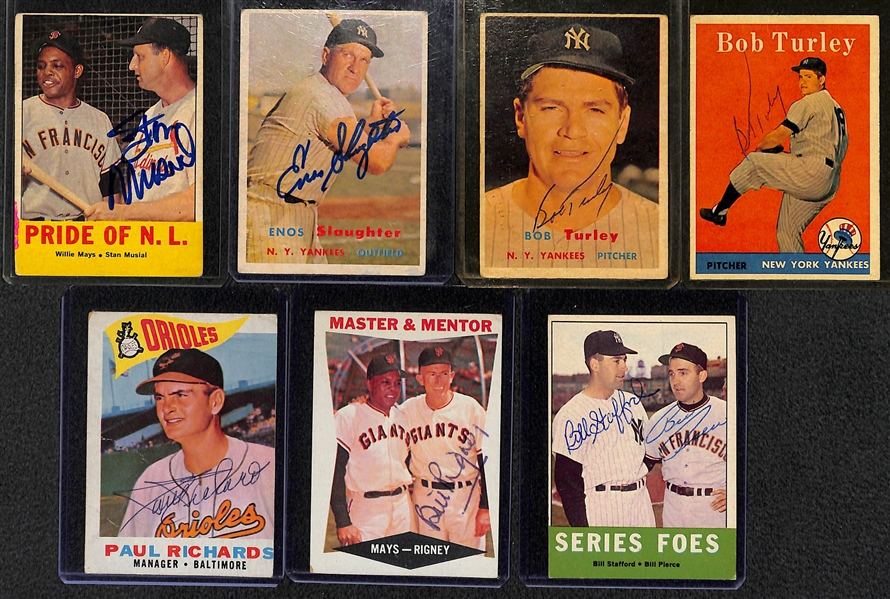 Lot of 7 Signed 1950s-1960s Baseball Cards w. Stan Musial  - JSA Auction Letter