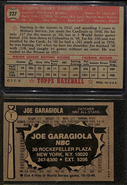 Lot of 2 Joe Garagiola Signed Cards w. 1952 Topps  - JSA Auction Letter