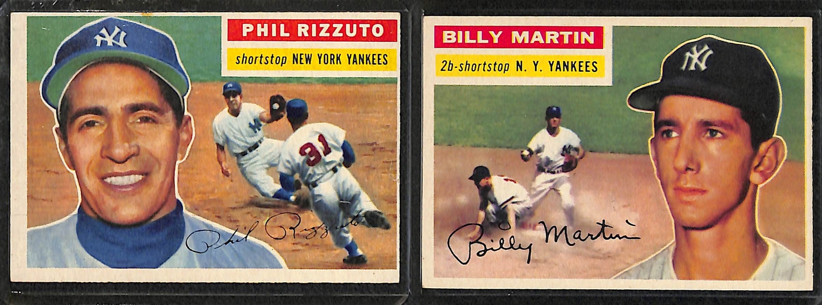 Lot of 9 - 1956 Topps Baseball Cards w. Mickey Mantle & Phil Rizzuto