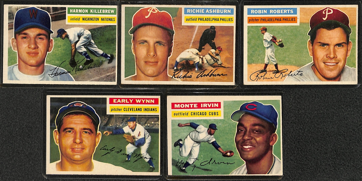 Lot of 54 Different 1956 Topps Baseball Cards w. Harmon Killebrew & Richie Ashburn