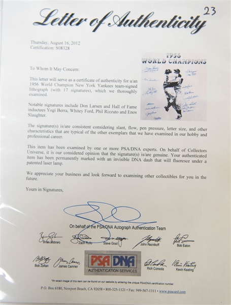 1956 Yankees Team Signed & Framed Photo Print - PSA/DNA