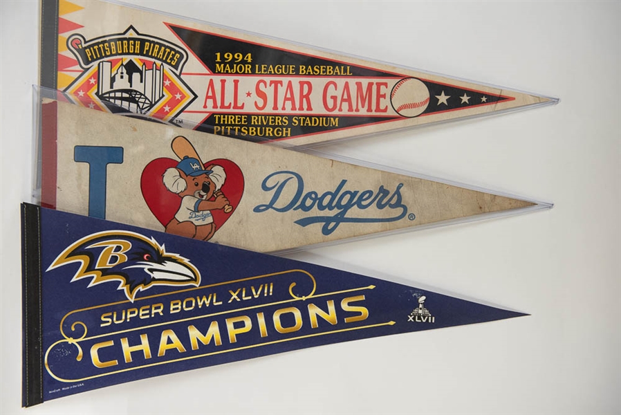 Lot of 20 Mixed Sports Vintage & Commemorative Pennants w. Dodgers