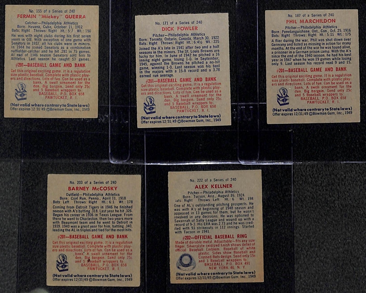 Lot of 5 1949 Bowman Baseball High Number Cards w. Alex Kellner