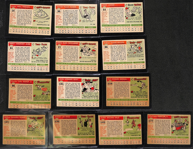 1955 Topps Kansas City Athletics 13 Card Team Set