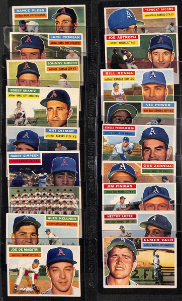 1956 Topps Kansas City Athletics 18 Card Team Set