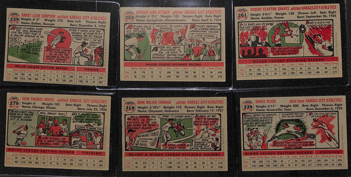 1956 Topps Kansas City Athletics 18 Card Team Set