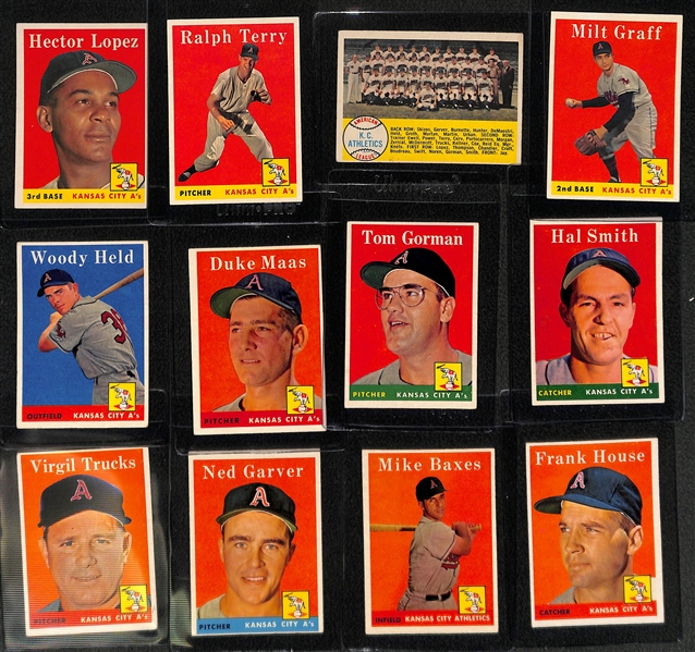 1958 Topps Kansas City Athletics 27 Card Team Set