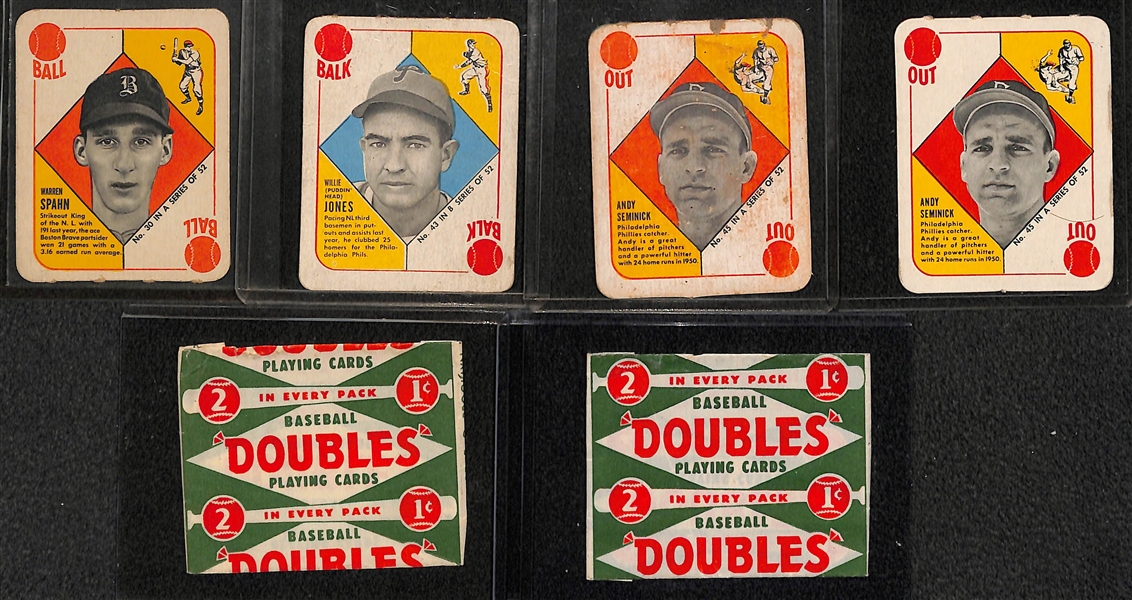 Lot of 4 1951 Topps Red & Blue Back Cards w. Warren Spahn