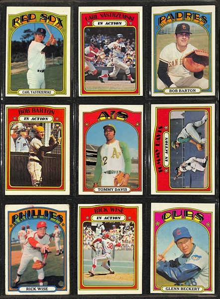 Lot of 308 1972 Topps Baseball Cards w. Roberto Clemente