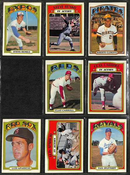 Lot of 308 1972 Topps Baseball Cards w. Roberto Clemente