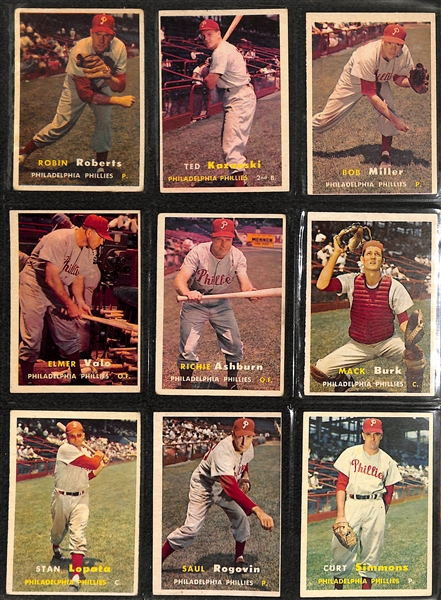 Lot of 63 1957-1958 Phillies & Pirates Cards w. Robin Roberts.