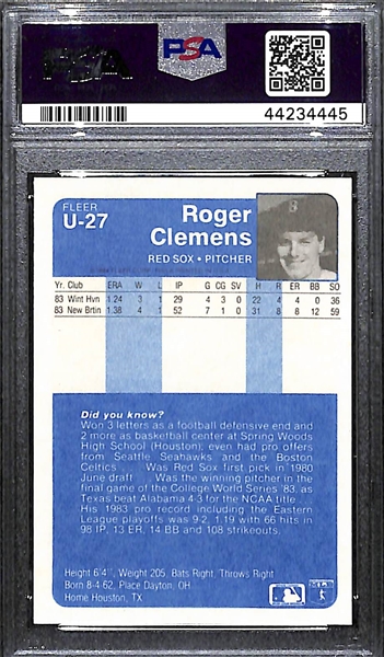 1984 Fleer Update Roger Clemens Rookie Graded PSA 9 Mint