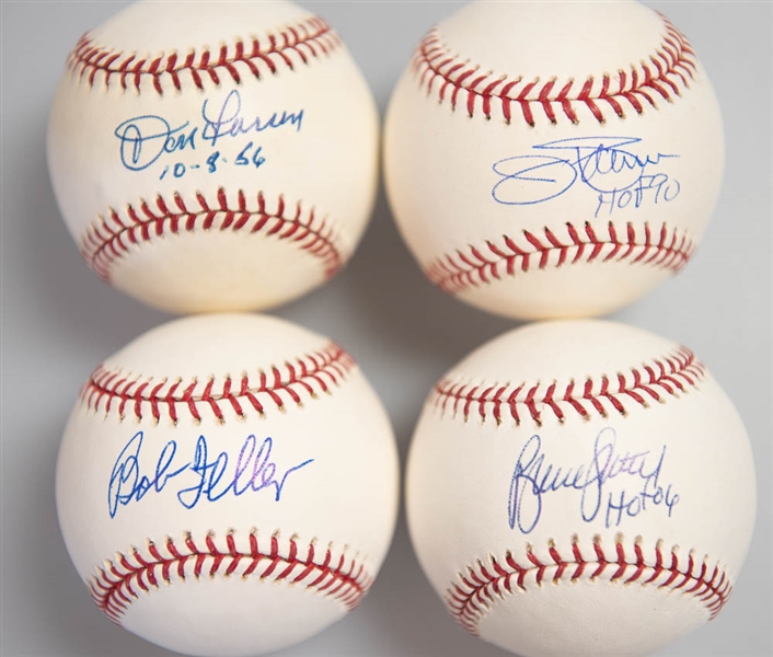 Lot of 4 HOF Signed Baseballs w. Larson & Feller  - JSA Auction Letter