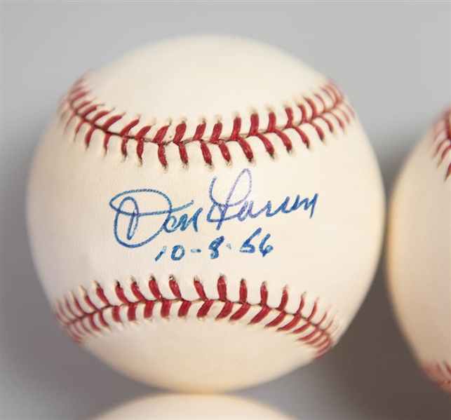 Lot of 4 HOF Signed Baseballs w. Larson & Feller  - JSA Auction Letter