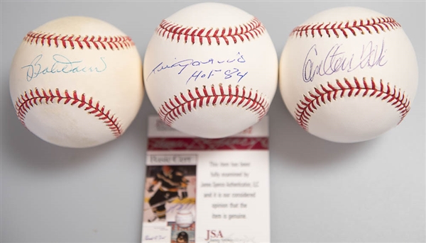 Lot of 3 Red Sox HOF Signed Baseballs w. Carlton Fisk - JSA/PSA