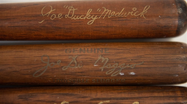 Lot of 3 Mini Vintage Hillerich & Bradsby Baseball Bats w. Gehrig & DiMaggio