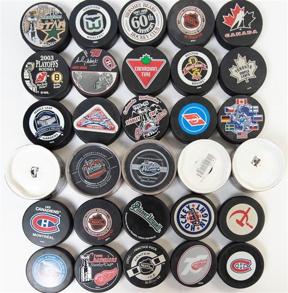 Lot of 75 Commemorative Hockey Pucks