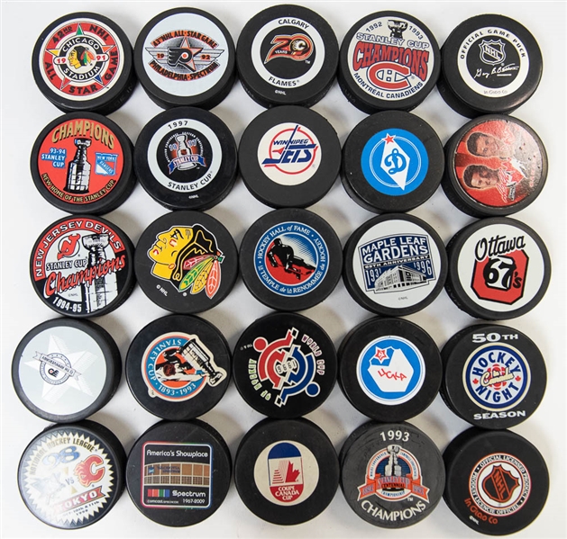 Lot of 75 Commemorative Hockey Pucks