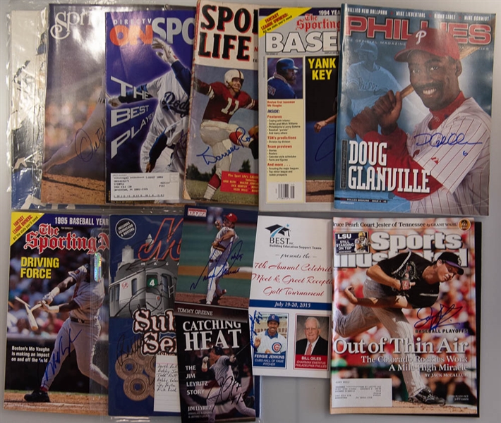Lot of 13 Baseball Signed Magazines/Booklets/Photos w. Yogi Berra & Hoyt Wilhelm - JSA Auction Letter