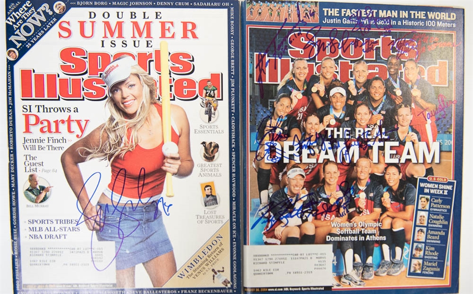 Lot of 2 Women USA Softball Signed Sports Illustrated Magazines w. Jennie Finch - JSA Auction Letter