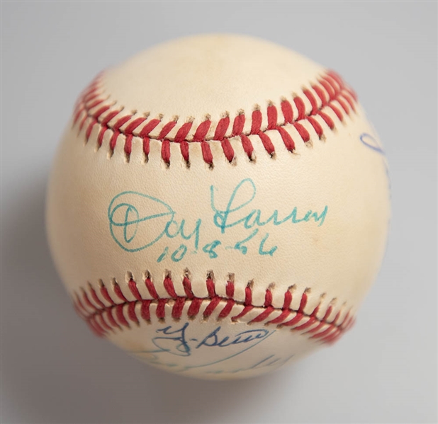 Lot of (2) Signed Baseballs - 1955 Dodgers (WS Champs) & 1956 Yankees (AL Champs) w/ Berra, Larsen, D. Snider, Newcombe  - JSA Auction Letter