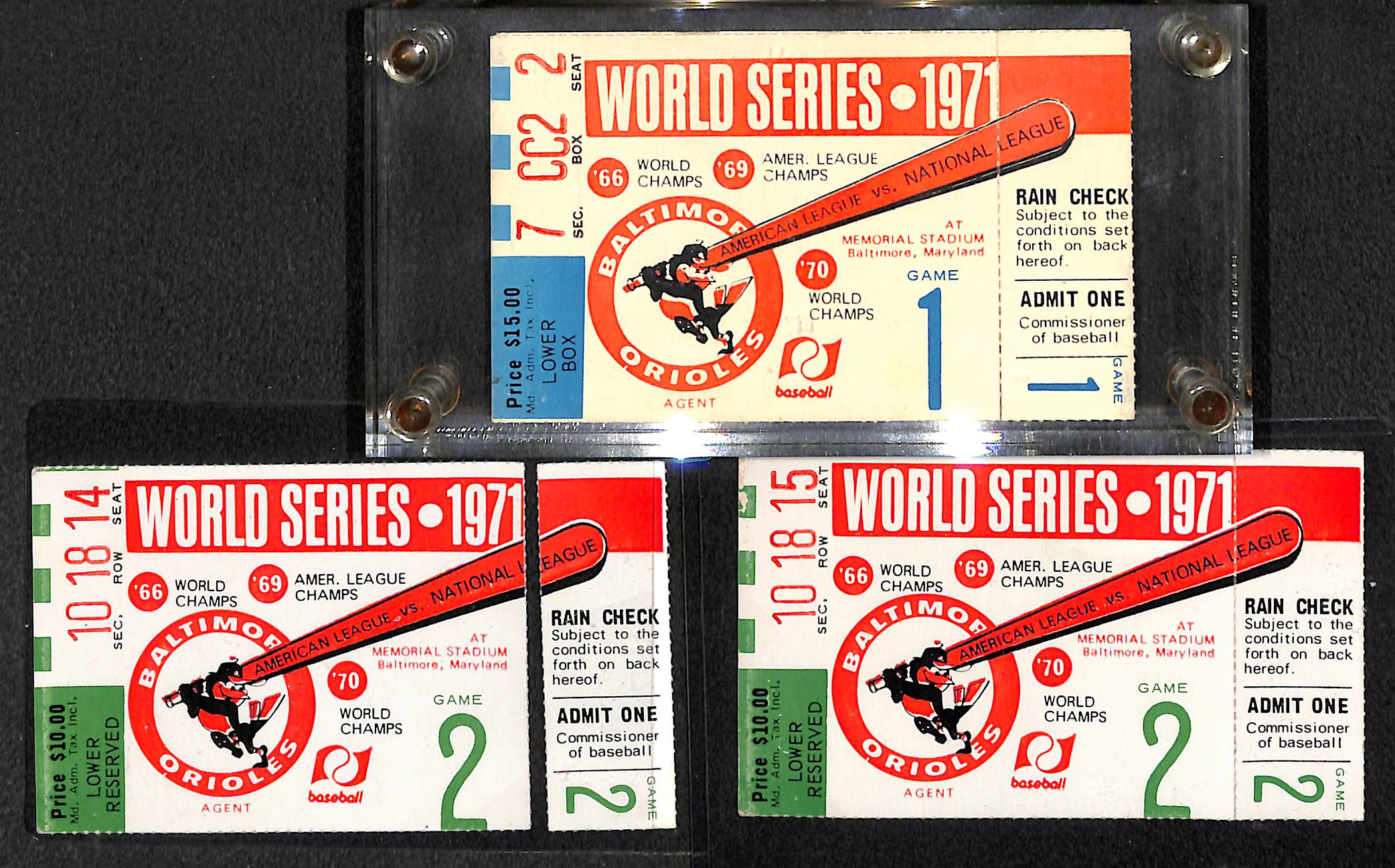 Lot Detail Lot of (3) 1971 Baltimore Orioles World Series Tickets