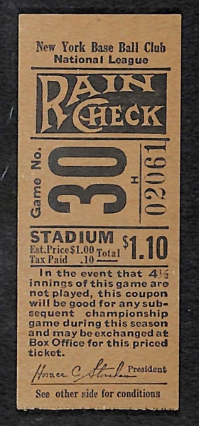 c. 1940s New York Giants Baseball Ticket