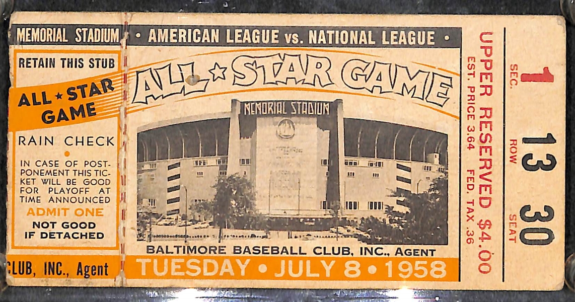 1958 All Star Game Ticket (Baltimore Memorial Stadium)