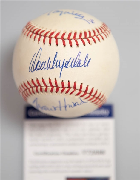 1963 World Champion Dodgers Signed Baseball - 3 Autographs (Drysdale, Frank Howard, Maury Wills)  - JSA Auction Letter