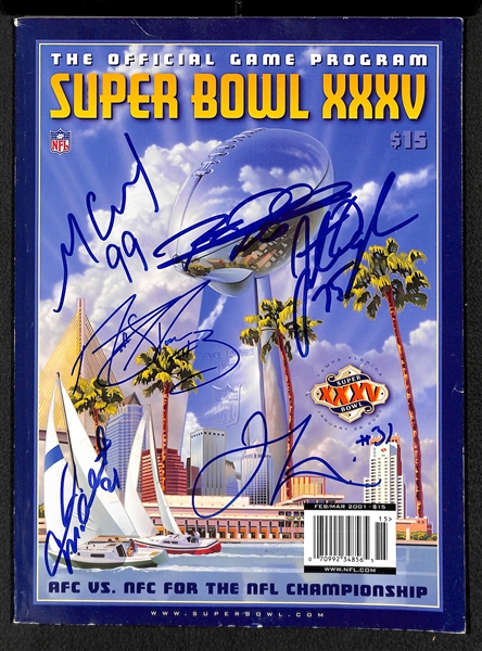 Official Super Bowl XXV (35) Program Signed by 6 Baltimore Ravens (Inc. Stover, J. Lewis, McAlister, Ogden, McCrary, and one other)  - JSA Auction Letter