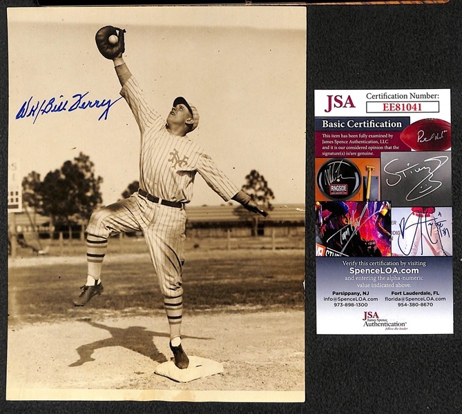 Lot of (2) HOFer Signed Wire Photos - 1924 Bill Terry Rookie Photo (JSA) and 1965 Lefty Grove & Ed Roush