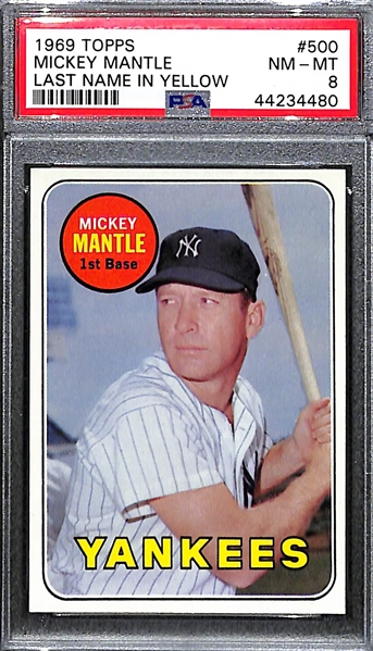 1969 Topps Mickey Mantle (Last Name in Yellow) #500 Graded PSA 8 (NM-Mint)