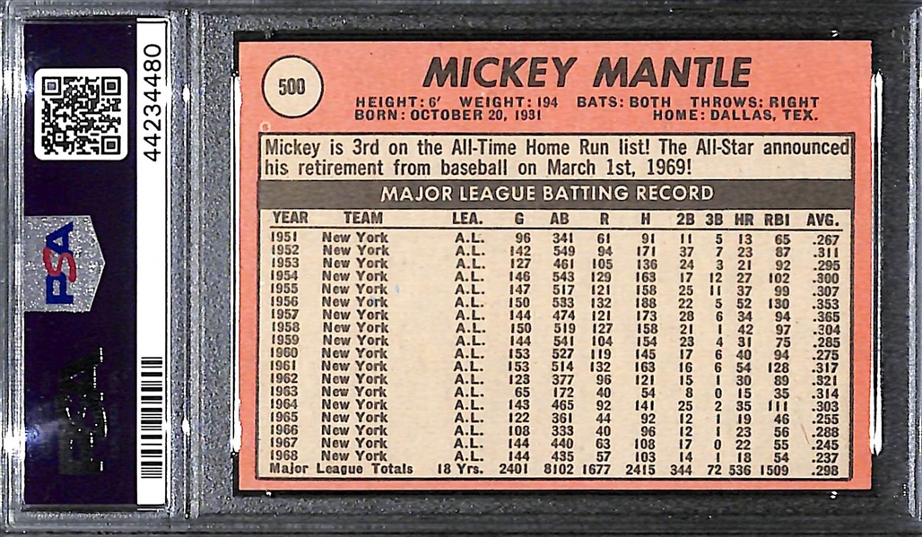 1969 Topps Mickey Mantle (Last Name in Yellow) #500 Graded PSA 8 (NM-Mint)