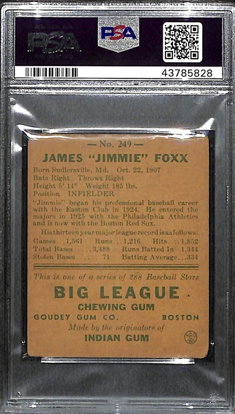 1938 Goudey Jimmie Foxx (#249) PSA 1.5