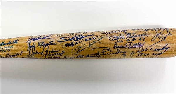 Bat Signed By Approx. 40 Star Pitchers Inc. B. Gibson, Marichal, Seaver, Bunning, Fingers, McGraw, + w. JSA Auction Letter