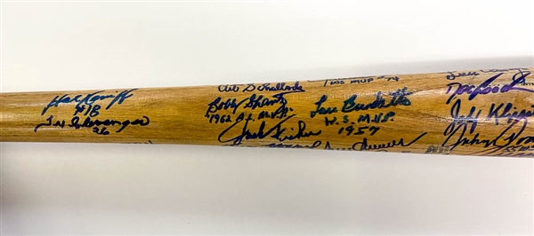 Bat Signed By Approx. 40 Star Pitchers Inc. B. Gibson, Marichal, Seaver, Bunning, Fingers, McGraw, + w. JSA Auction Letter