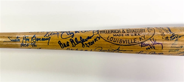 Bat Signed By Approx. 40 Star Pitchers Inc. B. Gibson, Marichal, Seaver, Bunning, Fingers, McGraw, + w. JSA Auction Letter